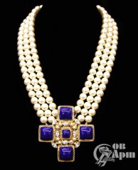 Колье CHANEL "Крест" с жемчужными и синими вставками Gripoix
